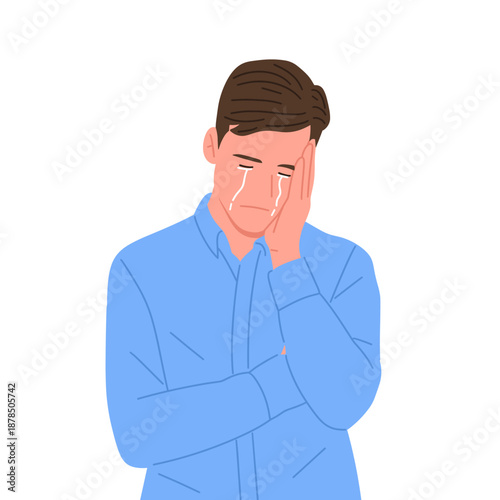 people crying and showing sadness, grief, stress, and emotional pain. Flat vector illustration of men and women with tears, depression, anxiety, and disappointment expressions. Mental health