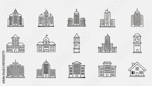 Collection of Various Building Icons.