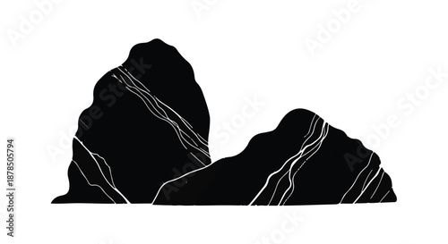 Contrasting Coast: A graphic representation of the coastline showcases a study in contrasts, with dark, solid forms against light and shadow. 