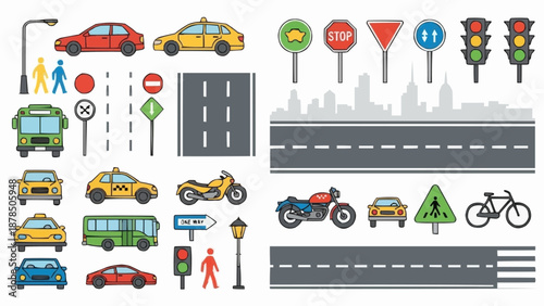 Collection of Transportation and Road Signs Elements.