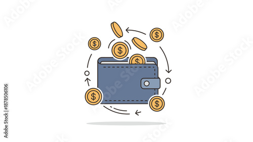 Illustration of a wallet with coins and cash, depicting money flow and finance concepts.