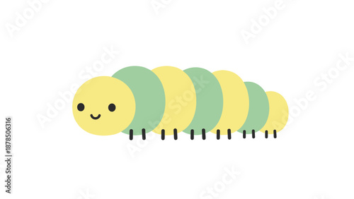 Series of cheerful cartoon caterpillars lined up in a playful row.