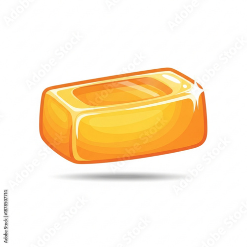 Shiny cartoon style gold bar illustration on a white background, representing wealth and precious metal.