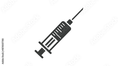 A simple grey illustration of a medical syringe with a needle.