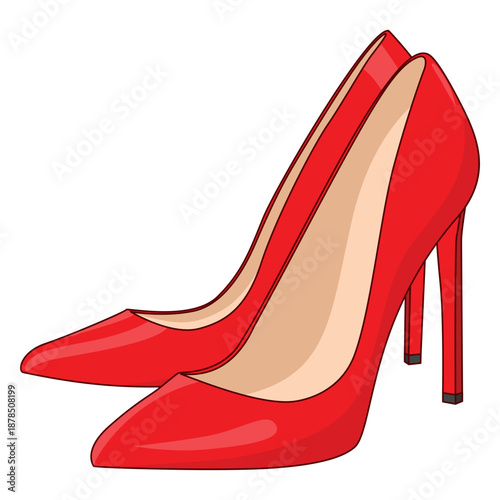 Cartoon style illustration of a pair of red high heels