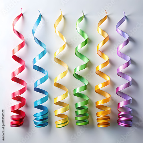five colorful spiral streamers for festive celebrate