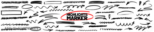 Expressive underline sketch made by marker and pen to highlight headlines. Each underline shows marker texture and pen pressure, adding arrow cues to highlight focus via arrow.