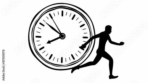 Man running beside a large clock face, illustrating urgency and time management