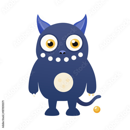 A cute black kitten cartoon character with big eyes and a funny smile is isolated as a vector illustration for a fun Halloween monster art piece