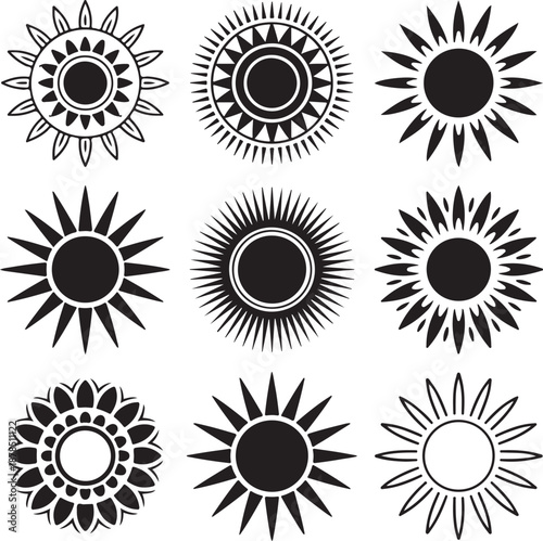 black sunburst shapes on white background