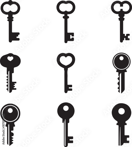 collection of old fashioned metal keys on white background