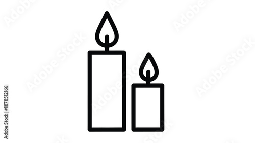 Two lit candles stand side by side, one taller than the other.