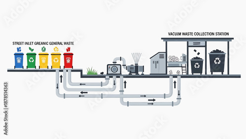 Waste management facility processing recyclable materials through a complex system of sorting and collection mechanisms