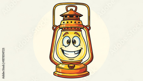 Cartoon kerosene lantern with a happy smiling face isolated on a light background perfect for childrens stories and educational content