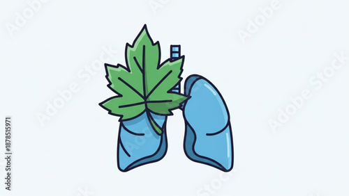 Healthy lungs with green leaf symbolizing clean air and wellness