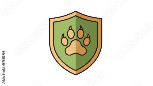 Green shield with golden paw print for protection and security