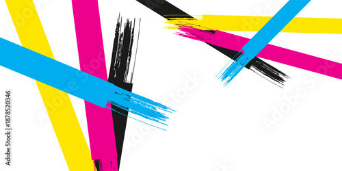 Abstract grungy style cmyk colors stripe background with text space simple modern abstract
