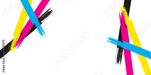 Abstract grungy style cmyk colors stripe background with text space simple modern