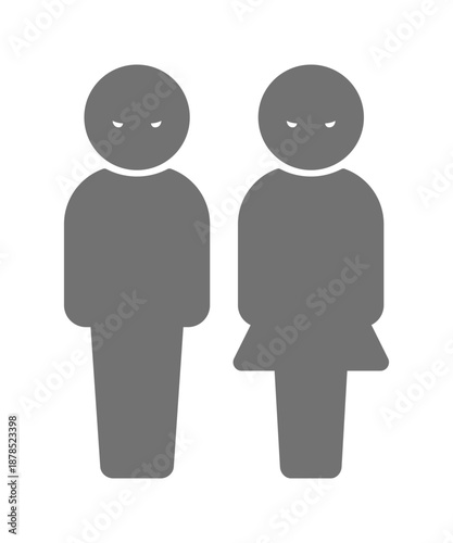 怖い顔で睨む男女のシルエットアイコン - 二人の悪い人や犯人･虐待やいじめ･監視のイメージイラスト