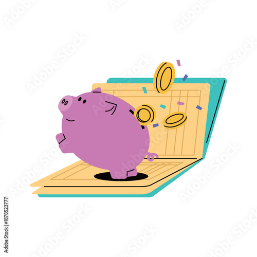Cute flat style illustration of savings account, bankbook and financial growth concept