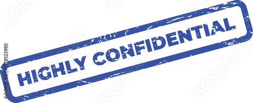 Highly confidential blue stamp on white background for secure document marking