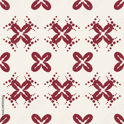 Valentine collection, Luxury Abstract Red Floral Fabric Pattern on Ivory Background