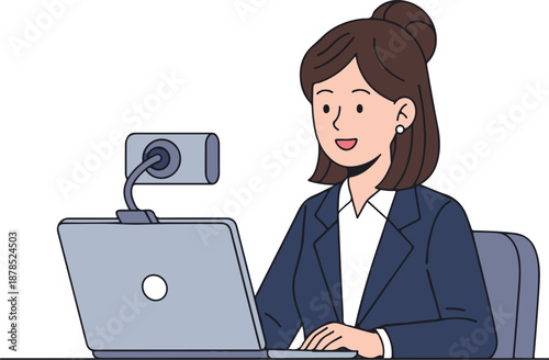 Online Meeting Woman Video Call Remote Work Business Concept, Flat Cartoon Illustration Style