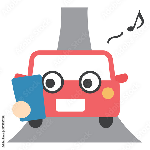 脇見運転・ながら運転｜かわいいフラットイラスト