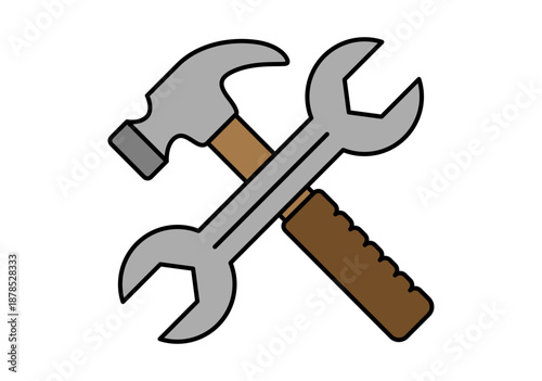 Icono de martillo y llave inglesa cruzados como símbolo de reparación