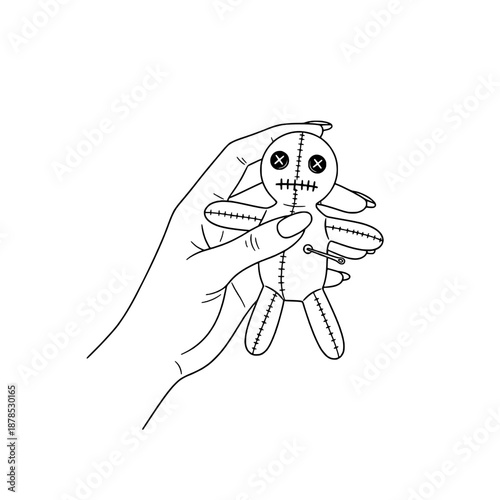 Icon of a beautiful woman's hand holding a voodoo doll representing magic and mysticism concepts