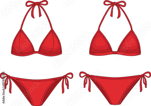 Red bikini swimsuits with bow details women's swimwear lingerie beachwear