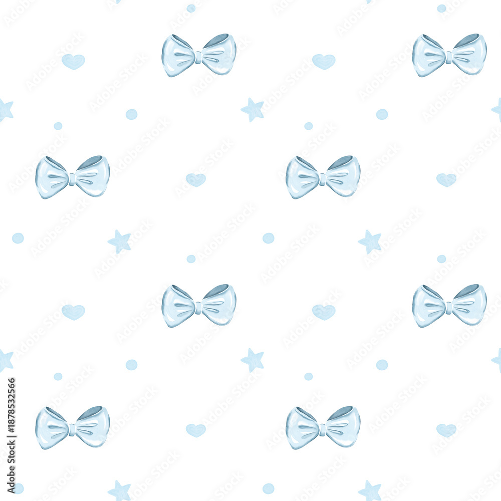 Fototapeta premium Soft Blue Watercolor Baby Shower Celebration Seamless Pattern