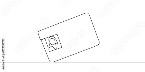 Employee ID card, continuous single line artwork. one line drawing Editable stroke.
