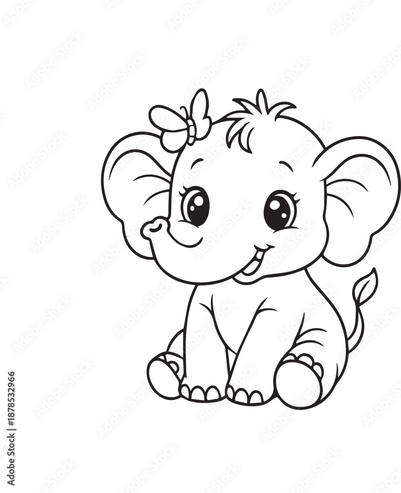 Fototapeta premium Elephant Wild Animal Bold Line Art Illustration On White Background