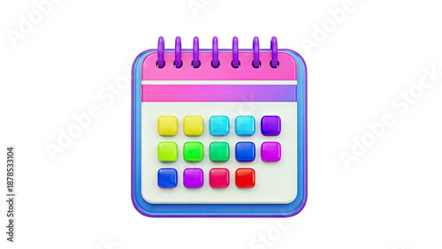 Colorful 3D Calendar Icon with Spiral Binding