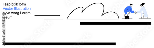 Collaboration, teamwork, agreements, partnerships, professional connection, mutual support. Two people shaking hands beside a cloud. Collaboration and teamwork concepts