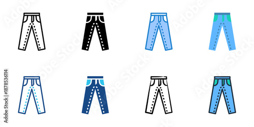 Jeans icons set multiple style collection. Editable stroke 
