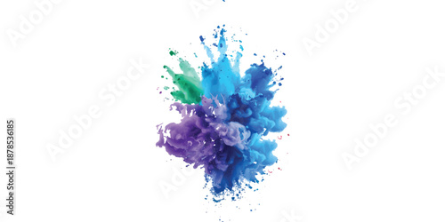 Multicolor powder explosion on White background. Colored cloud. Colorful dust explode. Paint Holi. colorful rainbow Holi paint color powder explosion with bright colors isolated white background.