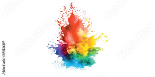 Multicolor powder explosion on White background. Colored cloud. Colorful dust explode. Paint Holi. colorful rainbow Holi paint color powder explosion with bright colors isolated white background.