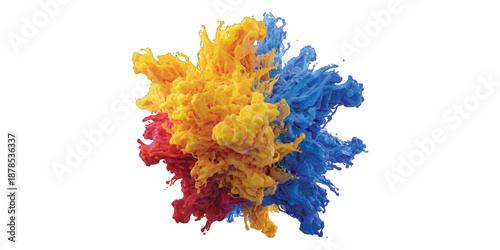 Multicolor powder explosion on White background. Colored cloud. Colorful dust explode. Paint Holi. colorful rainbow Holi paint color powder explosion with bright colors isolated white background.