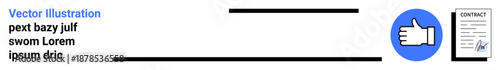 Business agreement, contract signing, legal documents, approval process, compliance management, professionalism. Thumbs up icon next to a signed contract document. Agreement and legal documents