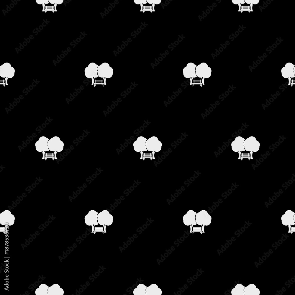 Fototapeta premium Park Bench with tree seamless pattern isolated on black background