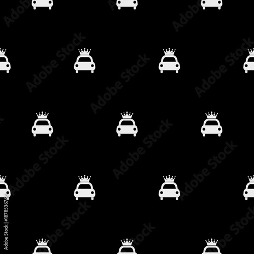 Simple car with crown seamless pattern isolated on black background