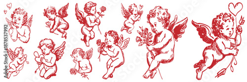 Collection of vintage valentines cupid cherubs in various poses