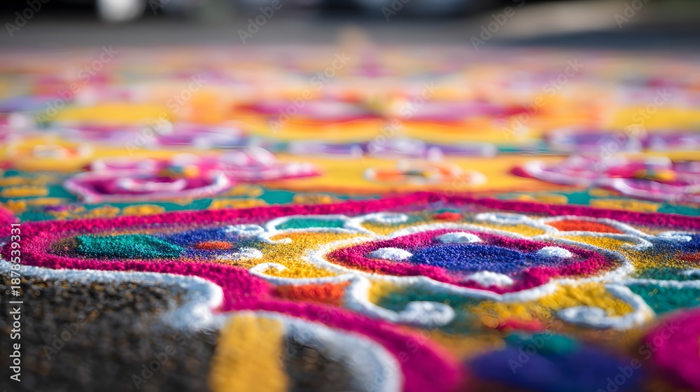 Fototapeta premium Vibrant Rangoli Art Celebrates Festive Culture With Intricate Designs and Bright Pigments