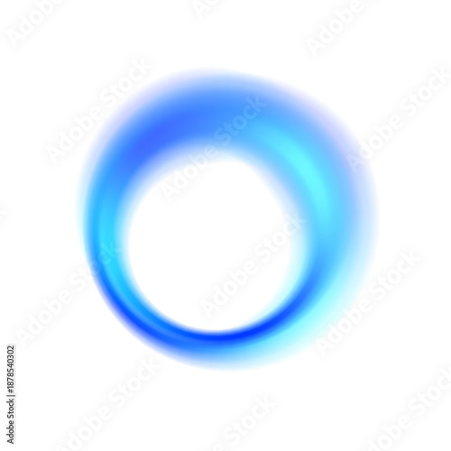 Liquid neon blue spread across an abstract gradient circle, blot drops rise from the center. Volumetric form enhances thick spherical shape. Vector png banner token.