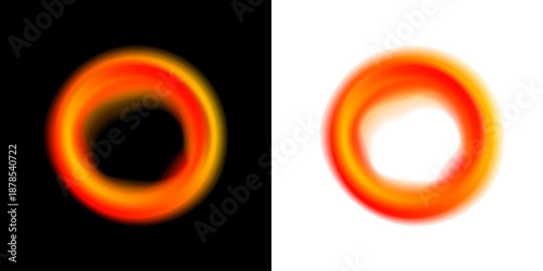 Neon glowing orange circle portal tunnel with liquid fluid gradient light PNG vector. Bright luminous round shape with soft halo glow and flowing energy effect. Futuristic abstract digital ring.