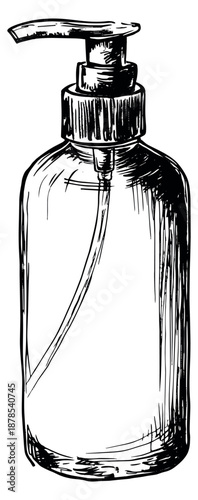 Hand drawn illustration of a pump bottle depicting personal hygiene for beauty and sanitation concepts