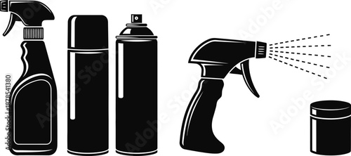Spray bottles and cans with nozzle and spray