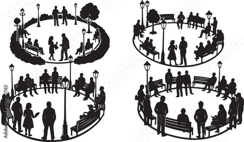 Silhouette of people in a public park setting outdoors